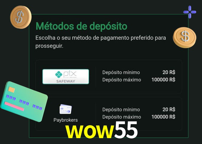 O cassino wow55 oferece uma grande variedade de métodos de pagamento